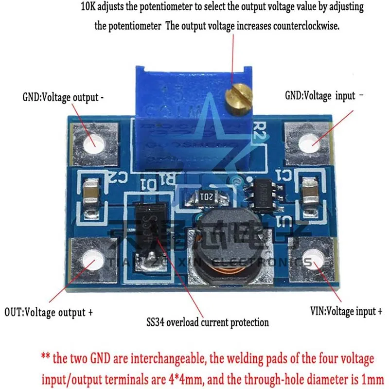 Hoge stroom 2A Sx1308 Dc-Dc verstelbare boostmodule Farduino