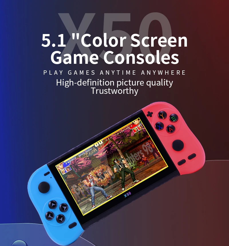 

2022 X50 5.1 HD screen 64bit Video games supports multiple emulators ortable Handheld Retro Game Console Video Player tv output