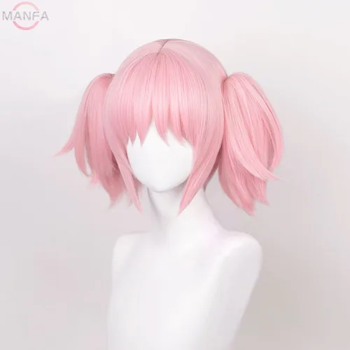 Imagen 2 del producto Madoka Kaname pelucas de Cosplay rosa 30cm Clip corto coletas Kaname Madoka peluca de Anime Cosplay pelo sintético resistente al calor