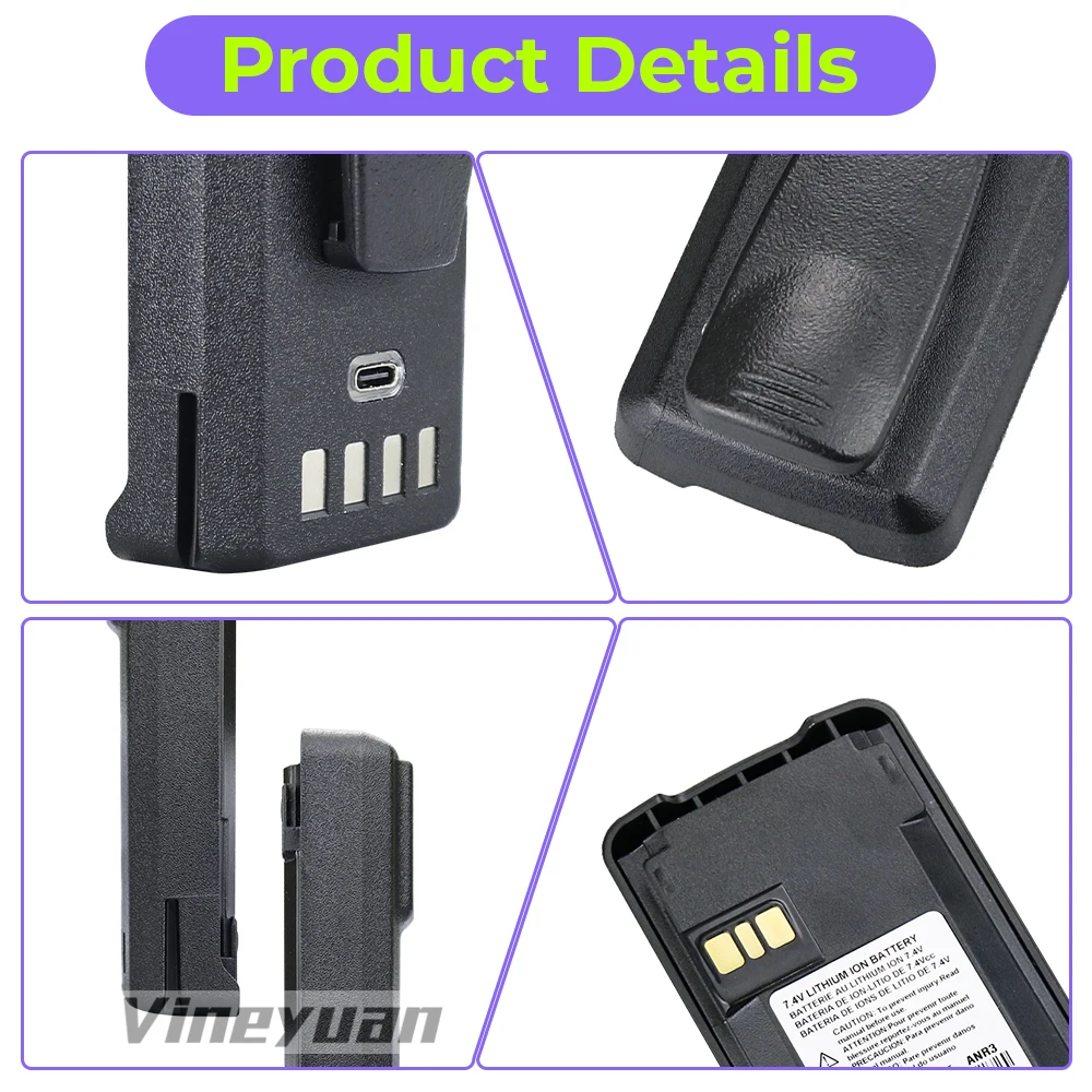PMNN4476A-C 2600mAh Type-C USB Li-ion Battery for Motorola CP1600 CP1668 CP1200 CP1300 CP1208 CP1308 CP185 EP350 Two Way Radios