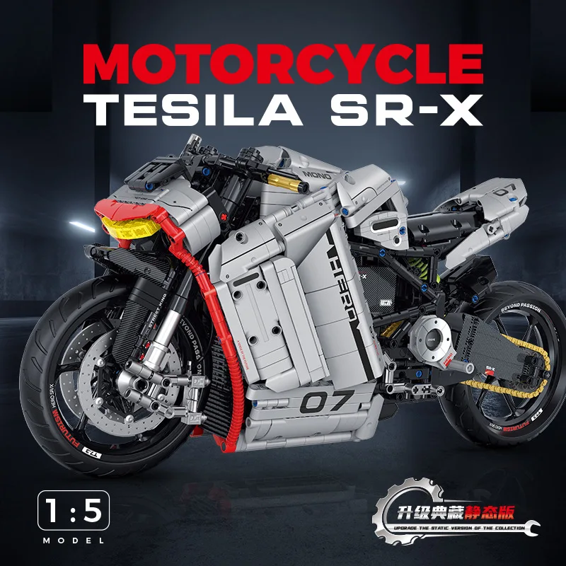 2024 New 1:5 MOC Technical Concept Motorcycle ZERO SR-X Building Blocks Model Creative Locomotive Bricks Toys for Boys Gift Set