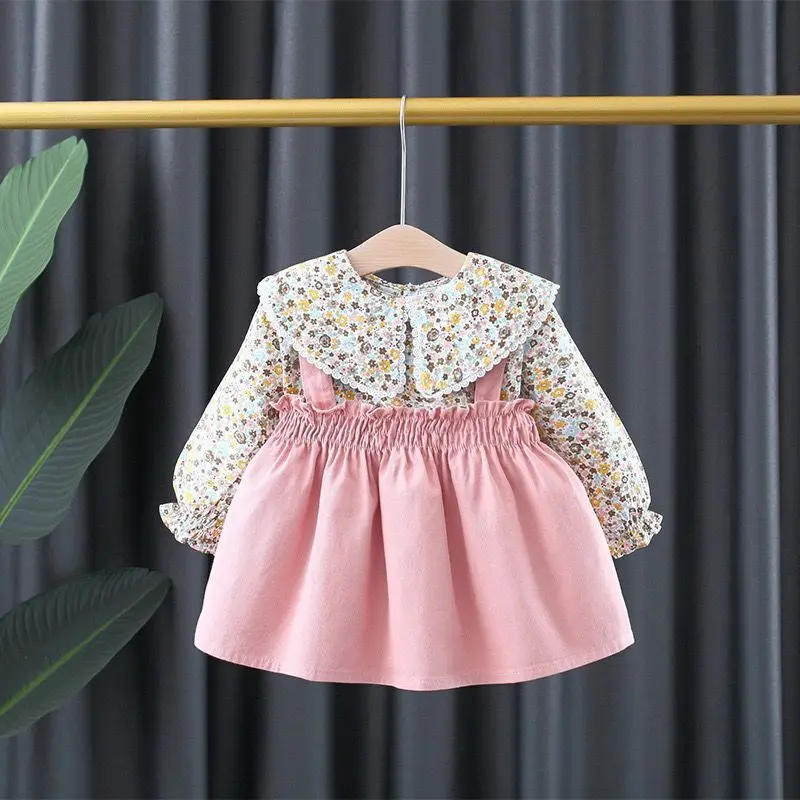 New Girl\'s Long Sleeve Dress, Cute And Western Style Spring And Autumn Vacation Two Piece Mesh Skirt For Baby Girls