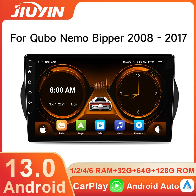 

JIUYIN CarPlay Android Auto Radio for Fiat FioriQubo Citroen Nemo Peugeot Bipper 2008 - 2017 Car Multimedia Player GPS autoradio