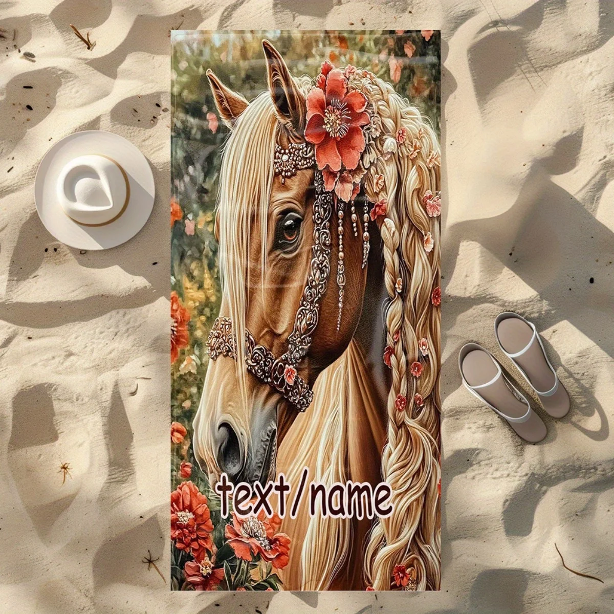 Custom Horse Beach Towel Personalized Name Text 160x80cm Microfiber Bath Towels All Season Soft Absorbent Blanket