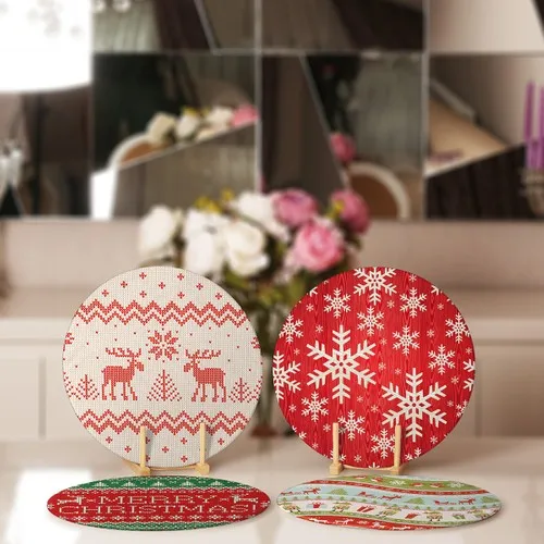 Real Homes 4'lü Christmas Theme Deer Design Service Coaster & Supla