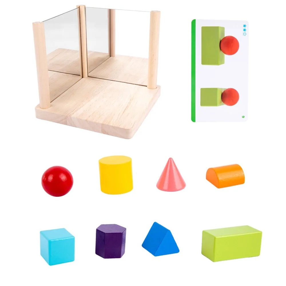 

Wooden Physics Space imagination BlocksToy Shape Matching Montessori Mirror Imaging Logic Thinking Puzzle Mirror Puzzle