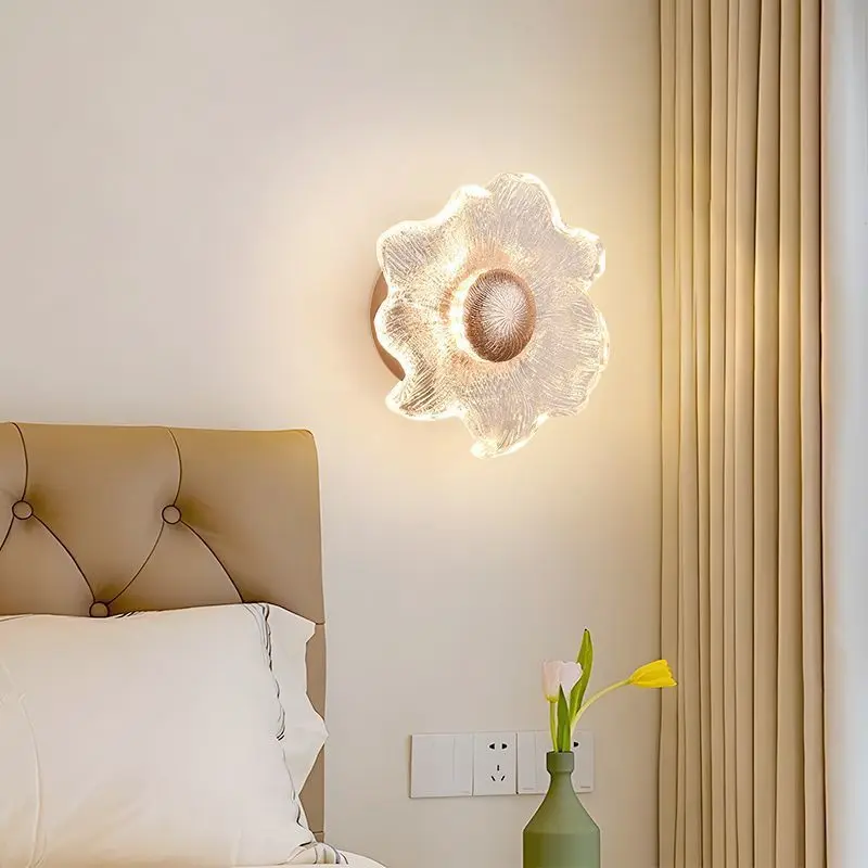 Nordic Restaurant Flower Glass Led Wall Lamps Single/double/three Heads Light Modern Coffee Living Room Bedroom Bedside Sconces