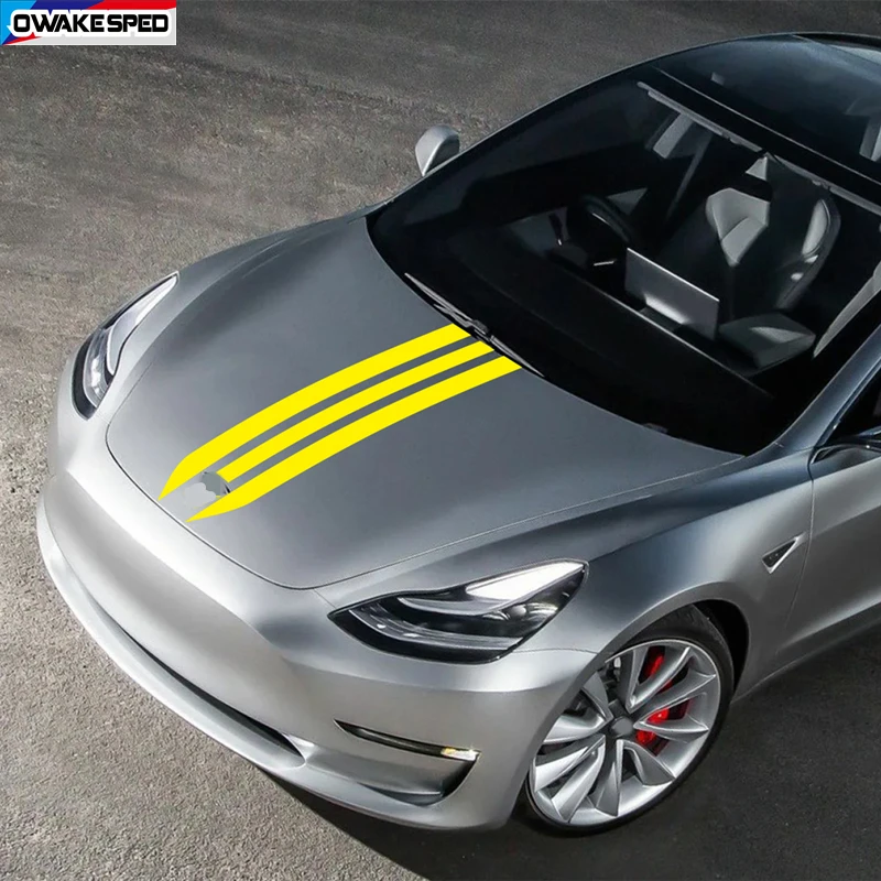 FOR Tesla Model 3 PERFORMANCE Sport Stripes Car Hood Bonnet Sticker Auto Engine Cover Decor Vinyl Decal Racing Accessories