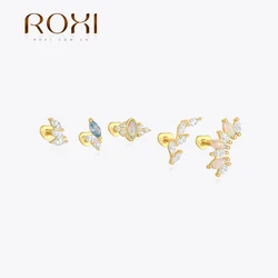 ROXI 925 Sterling Silver Simple horse eye Zircon piercing Stud Earrings for Women Girl Heart Plug Design Jewelry Pendientes 925