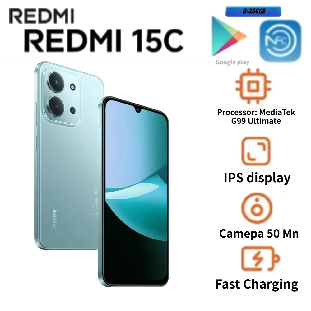 2026 Redmi 15C Global Edition, 8GB+256GB, 6.9-inch large display, NFC, 50-megapixel main camera, 6000mAh high-capacity battery