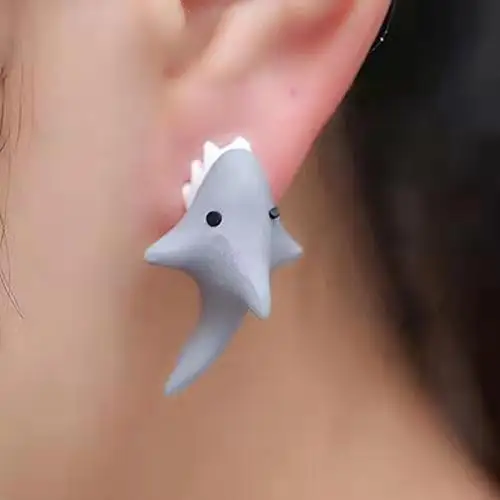 Animal Bite Earring For Women Cartoon Little Dinosaur Suitable Dog Whale Cute Earring Teens Girl Funny Gift Teenager Jewelry