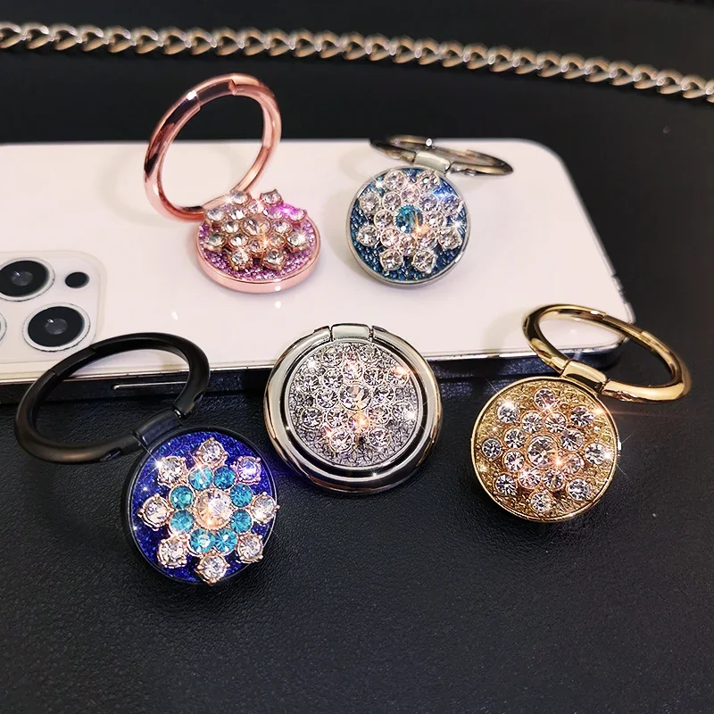 Phone Buckle Ring Holder Rhinestone Fashion Sequin Finger Buckle Ring Metal Pull Ring Desktop Support Bracket Adhesive Type