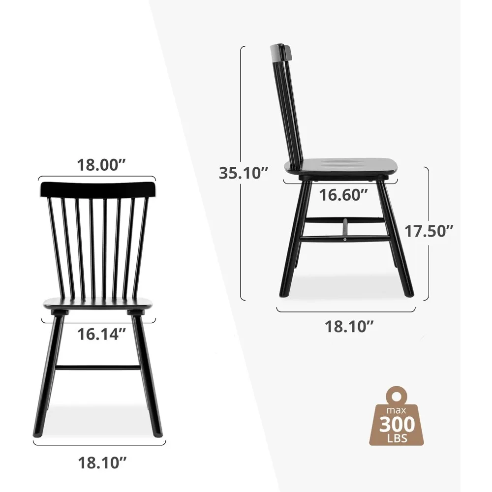 Conjunto de 4 cadeiras de jantar, cadeiras de madeira com encosto de eixo para cozinha e sala de jantar feitas de madeira maciça 100% natural preta