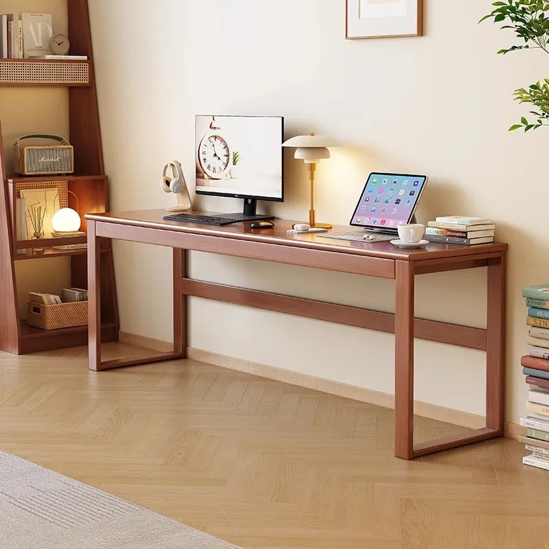 مكتب مزدوج من الخشب الصلب، مكتب دراسة منزلي بسيط، مكتب كمبيوتر، منضدة كتابة #3