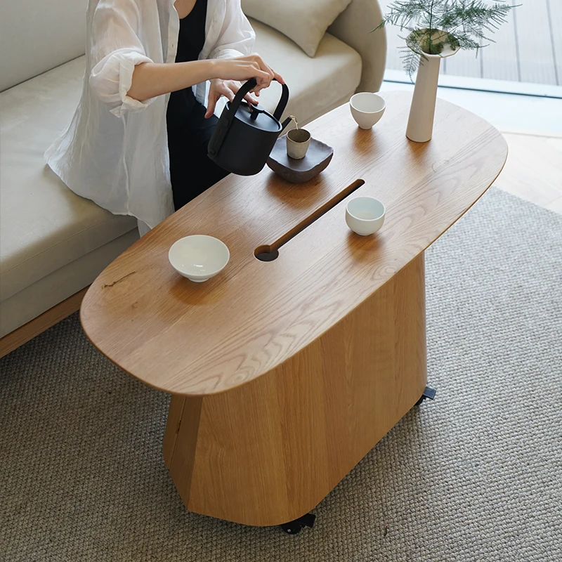 

Coffee table movable solid wood tea table living room household small apartment creative design high-end side table
