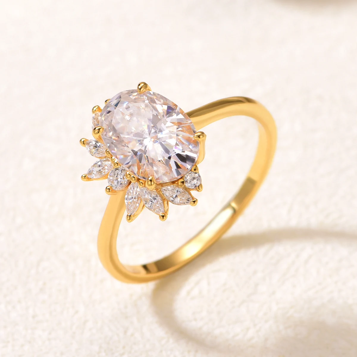 

S925 silver plated with 18K gold oval moissanite diamond light luxury women's ring 2.5ct/10*7mm for women wedding jewelry gift