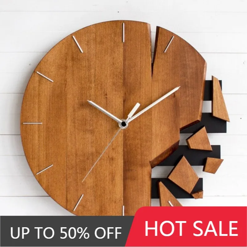 Round Silent Wall Clocks Wooden Art Modern Modern Luxury Clocks Creative Elegant Clock Wall Living Room Watch Decorations