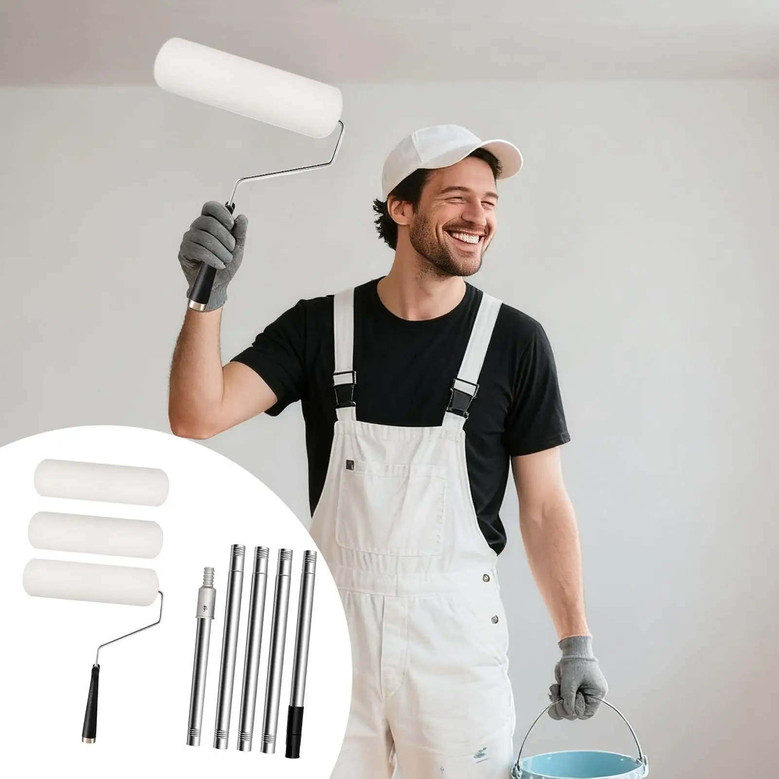 Paint Roller Kit Paint Roller Brush Wall Painting Supplies 9 Inch Extendable Pole Tool Set For Oil Latex Stains Home Improvement