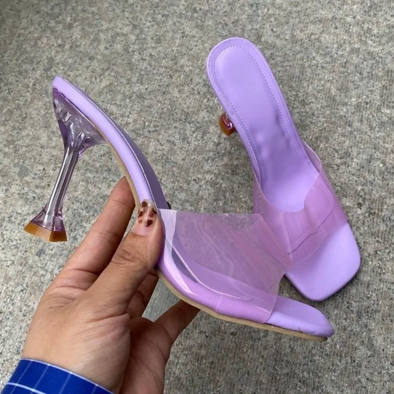 2022 Style Transparent PVC Crystal Clear Heeled Women Slippers Fashion High Heels Female Mules Slides Summer Sandals Shoes