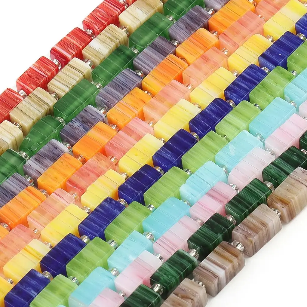 6x11mm Rectangle Lampwork Glass Beads  MulticolorLoose Spacer Beads Charms Fashion Jewelry Make DIY Earring Necklace Bracelet