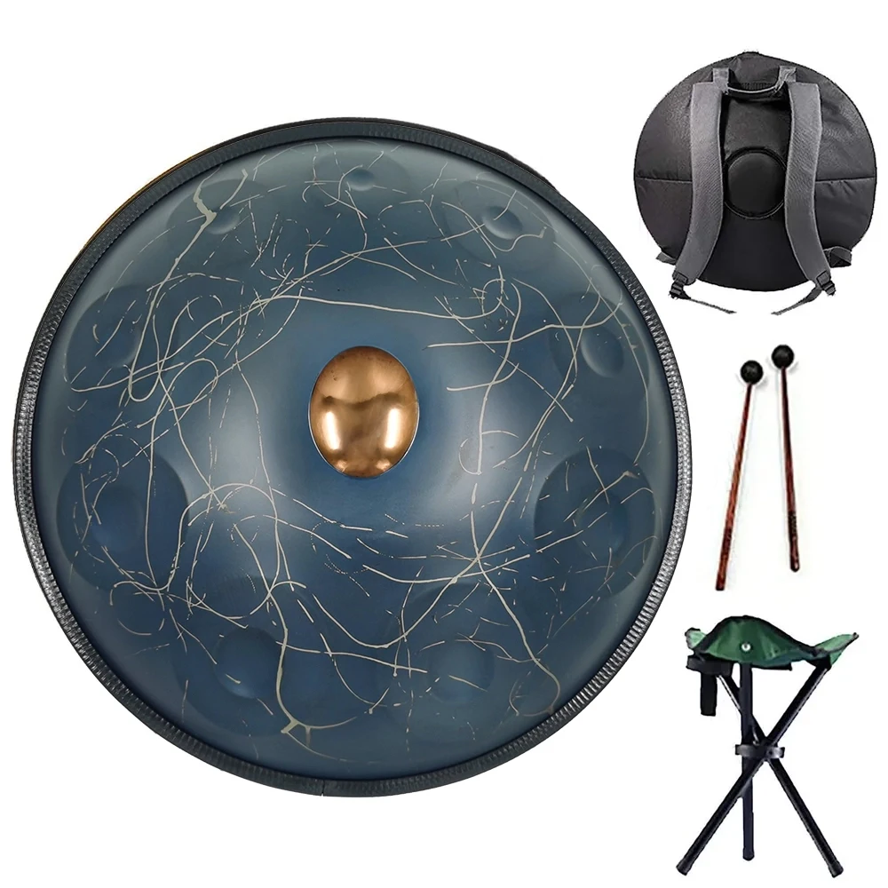 Nitrided steel Handpan Drum,22 Inches in D Minor,Comes with A Handpan Stand, Handan Backpack,Two Mallets And A Cleaning Cloth