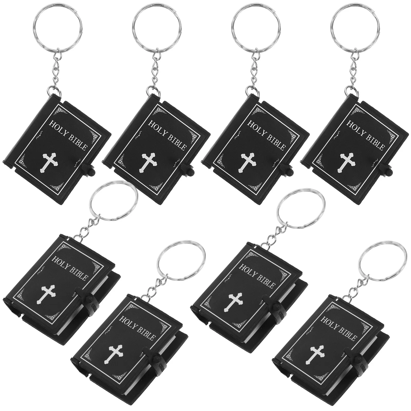 

8pcs Mini Bible Keychain Silver Religious Gifts Bible Book Pendant Key Ring Holder Church Souvenir Sunday Gifts