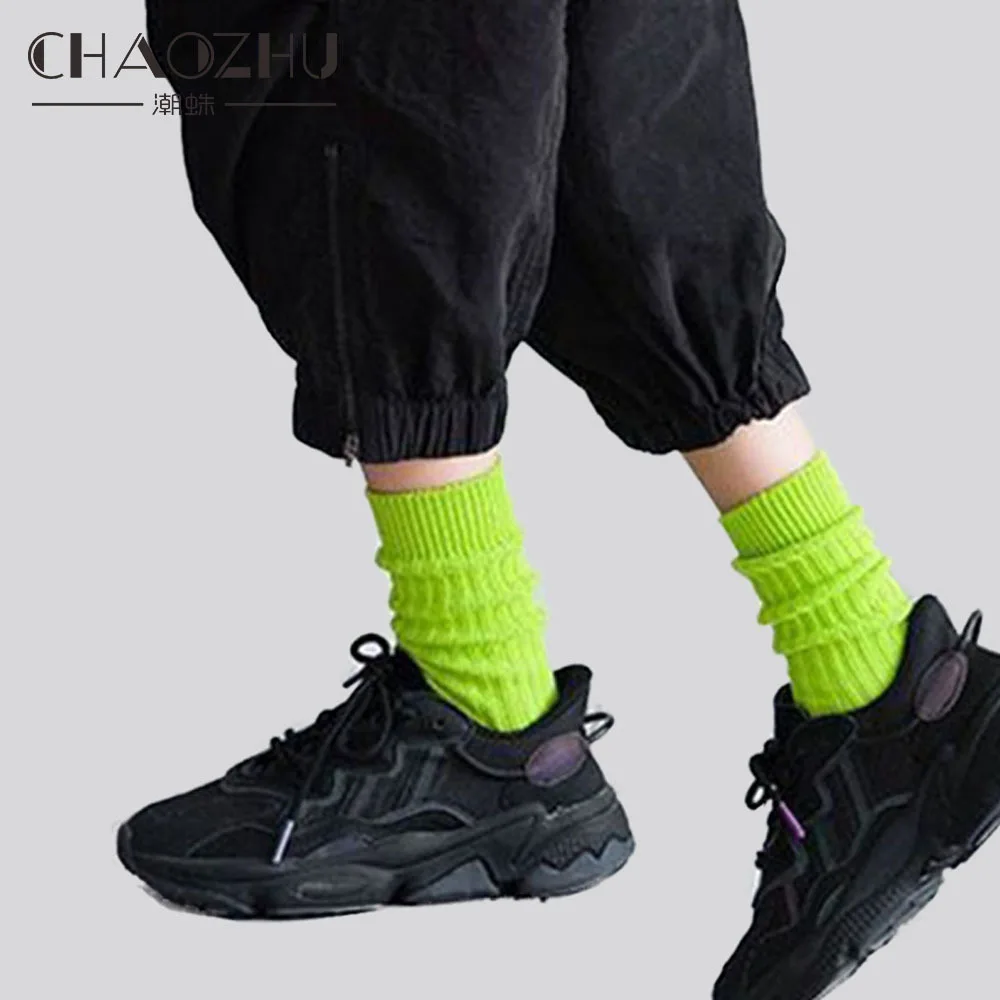 CHAOZHU Gelb Orange Neon Leuchtstoff Helle Straße Snap Kühle Hip Hop Tanzen Nacht Party Frauen Socken Unisex Lovers Socken