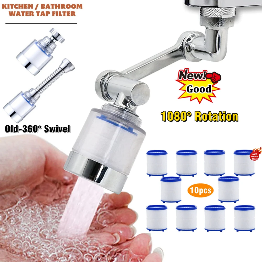 1080° Rotating Kitchen Faucet Aerator Sprayer Head Water Filter ABS Washbasin Bathroom Splash Tap Bubbler Arm Faucet Tap Nozzle