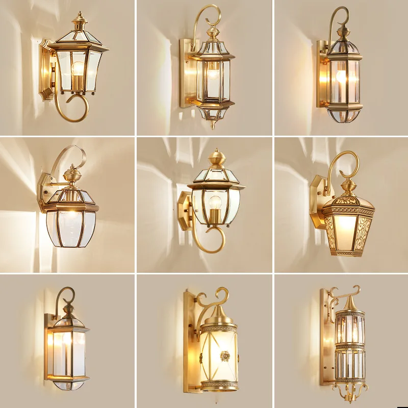 All-copper outdoor waterproof wall lamp European-style villa lamp garden aisle courtyard lamp corridor room exterior wall
