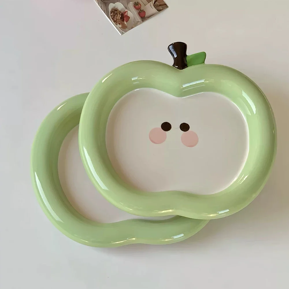 Creative Apple Shape Porcelain Plate Korean Cute Homehold Ceramic Dinnerware Fruit Snacks Dessert Cake Plates Kitchen Supplies