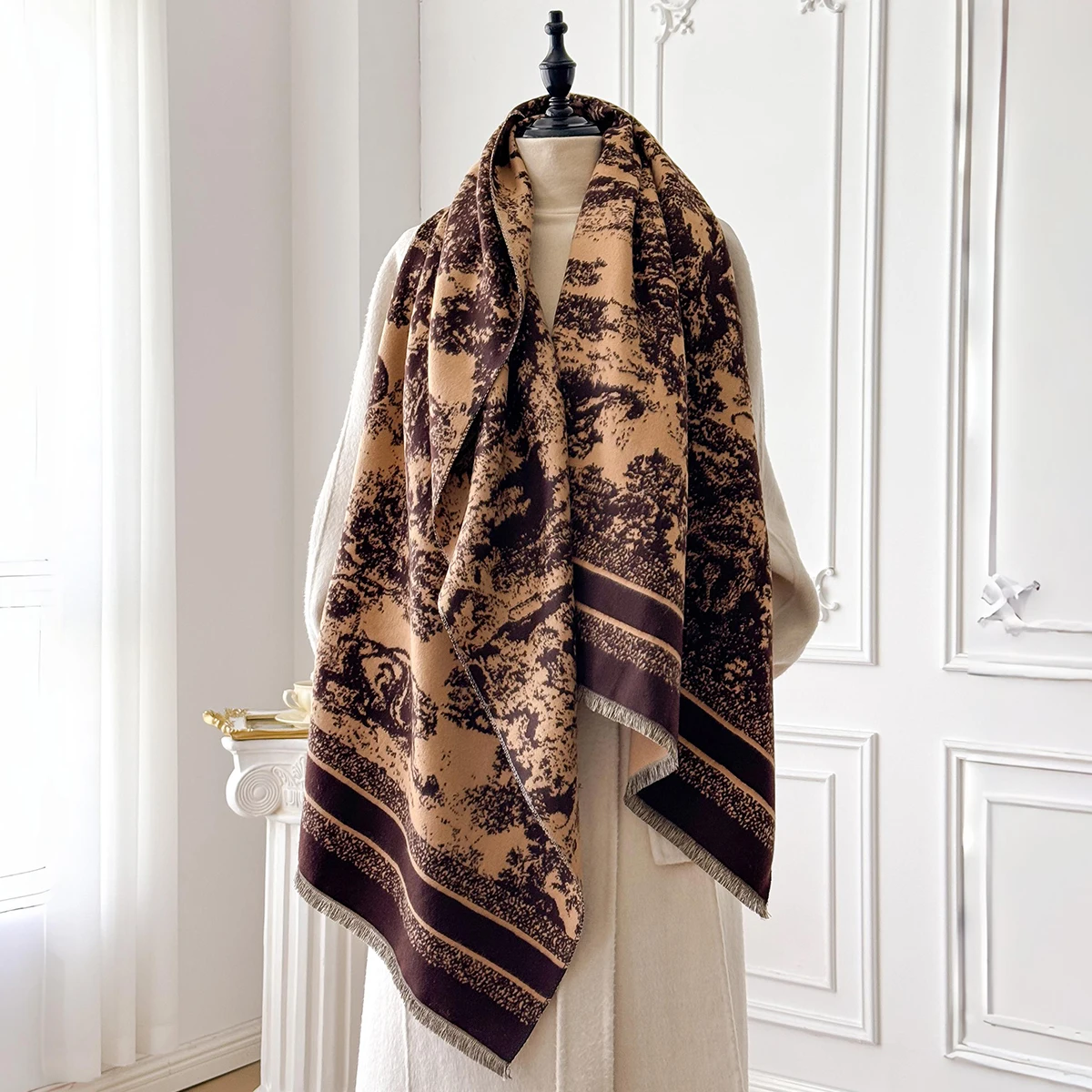 Damen-Kaschmirschal der Luxusmarke 2025, warm, mit Quasten, gestreift, bedruckt, Pashmina-Schal, Foulard und Poncho für den Winter – Detail 13