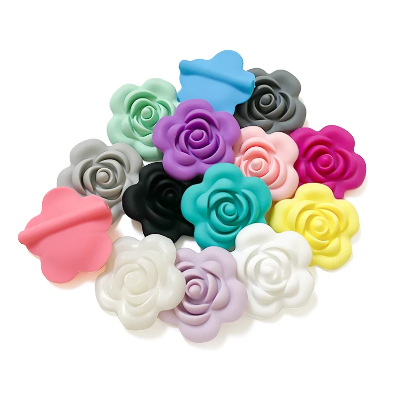 10pcs Silicone Rose Beads Flower Food Grade Teether DIY Nursing Jewelry Sensory Chewing Toy Accessories
