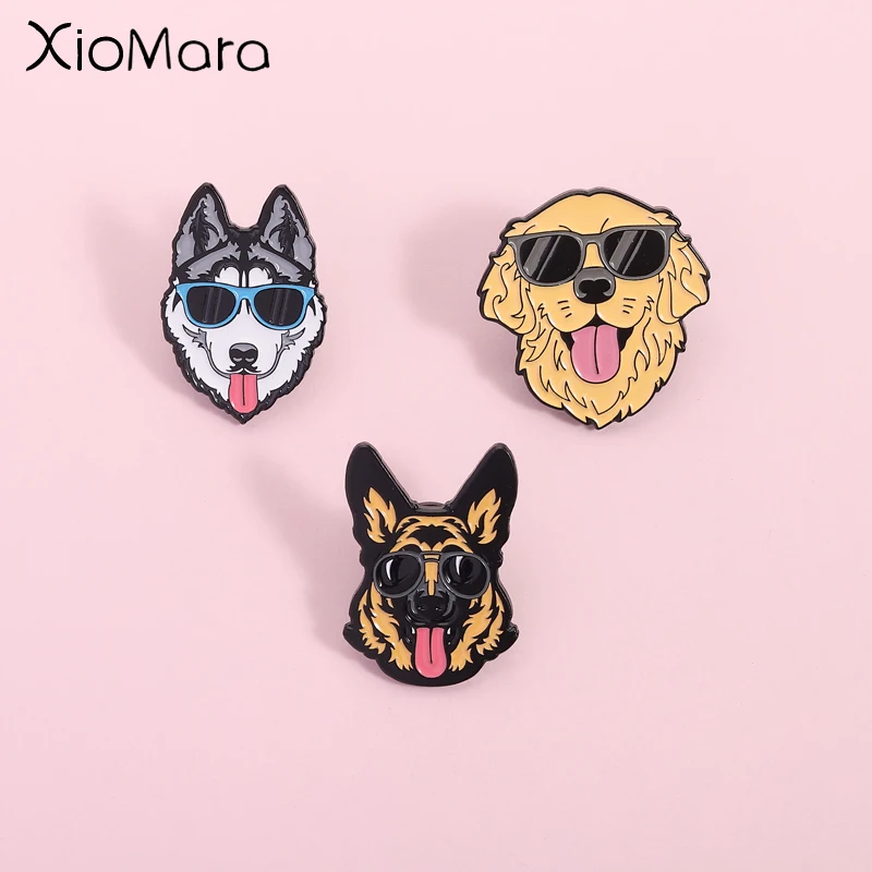 Cute Pet Dog Enamel Sunglasses Golden Retriever German Shepherd Husky Adorable Pet Brooch Lapel Backpack Badge Gift