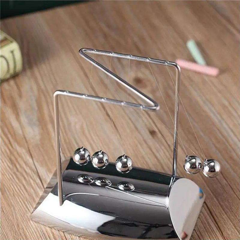 Classic-2X Newton Balls Bring 5 Balls, Z Shape Newton Cradle, Electroplated Metal Material Pendulum Balls With Base view 4