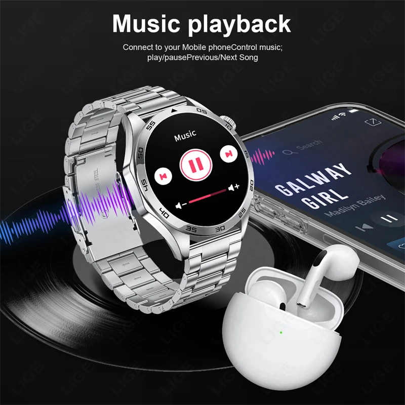 LIGE Smart Watch For Huawei Xiaomi Bluetooth Earphones Smartwatch ECG Heart Rate Monitor Men Watch Bluetooth Call Sports Fitness