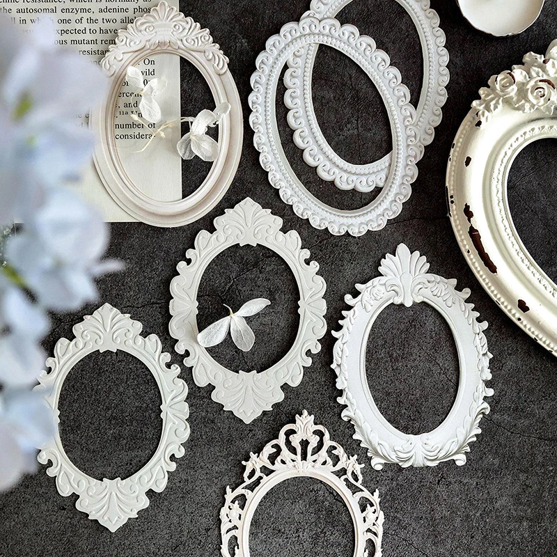 10pcs Relief Retro Frame Hollow Out Square Round Shape Picture Frame splendido rilievo mano fai da te Decora Collage materiale Note Decor