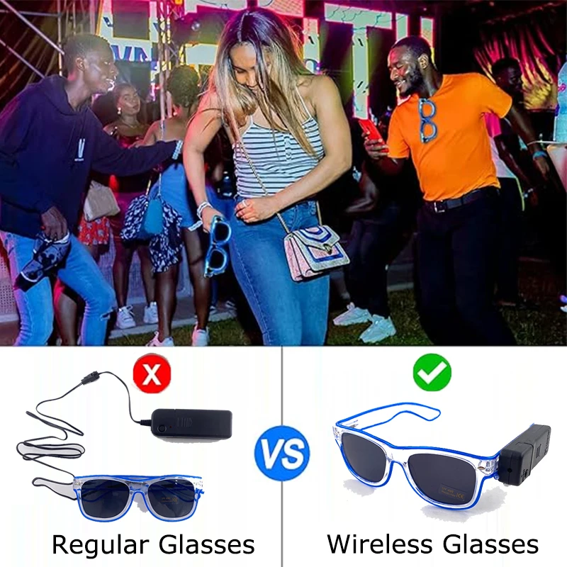 Wireless LED Glasses Party Light up Glasses Neon Party Flashing Glasses EL Wire Glowing Glow Sunglasses Bright Light Supplies