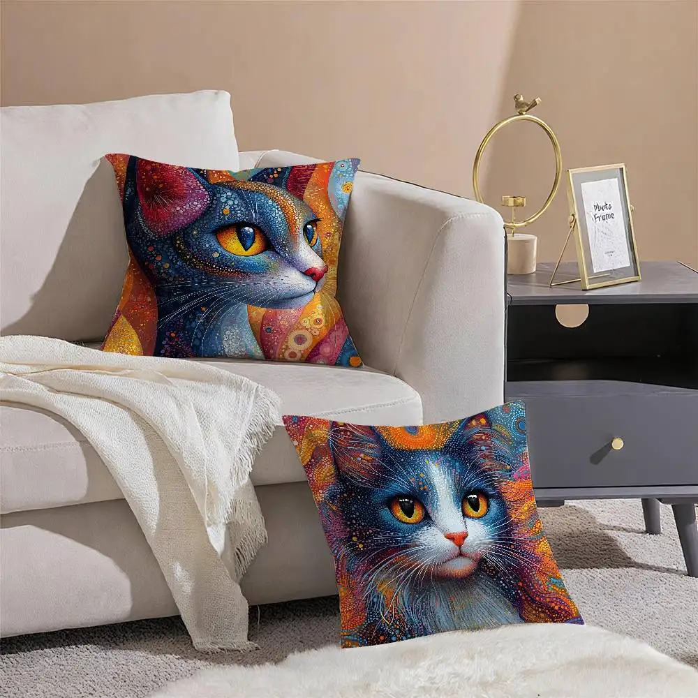 مطبوعات القطط الغريبة كيس وسادة الراحة أريكة سرير حريري أنيق غير مرئية سستة غطاء وسادة الزخرفية #5