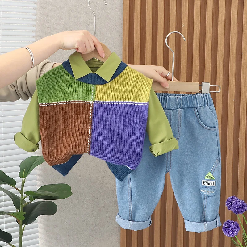 Spring Baby Boys Clothing Sets Kids Vest Shirt Jeans 3 Pieces Suit Infant Clothes Outfits Children Casual Sportswear 1-4 Years