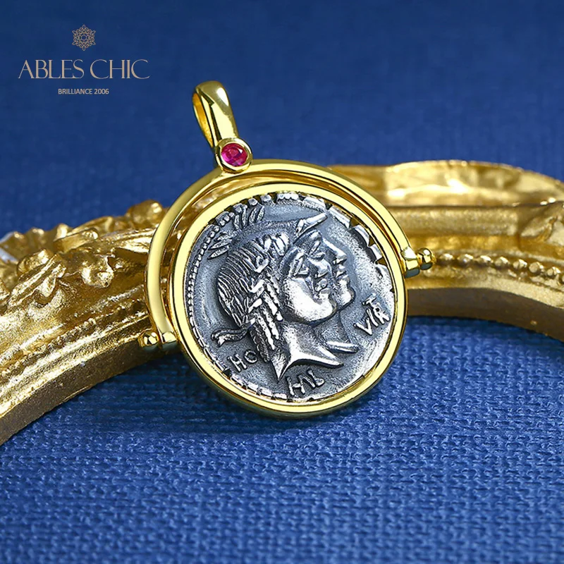 Imagem -03 - Roman God of Valor And Honor Silver Coins 18k Gold Charm Two Tone Pendant Apenas N1079 Sólido 925