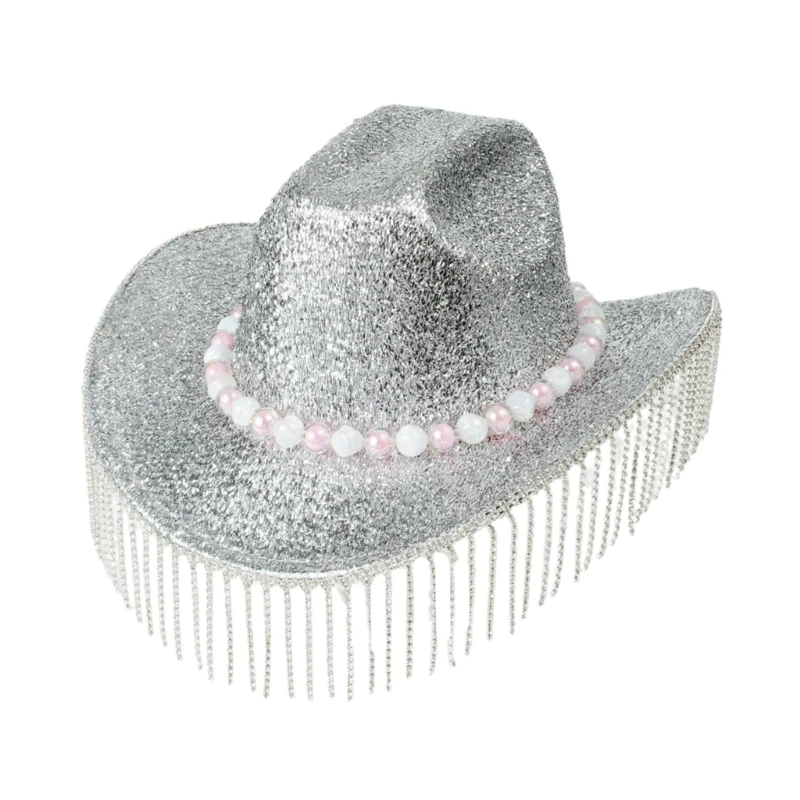 Diamond Cowboy Hats Flickering Tassels Hat for Disco House Cocktails Parties