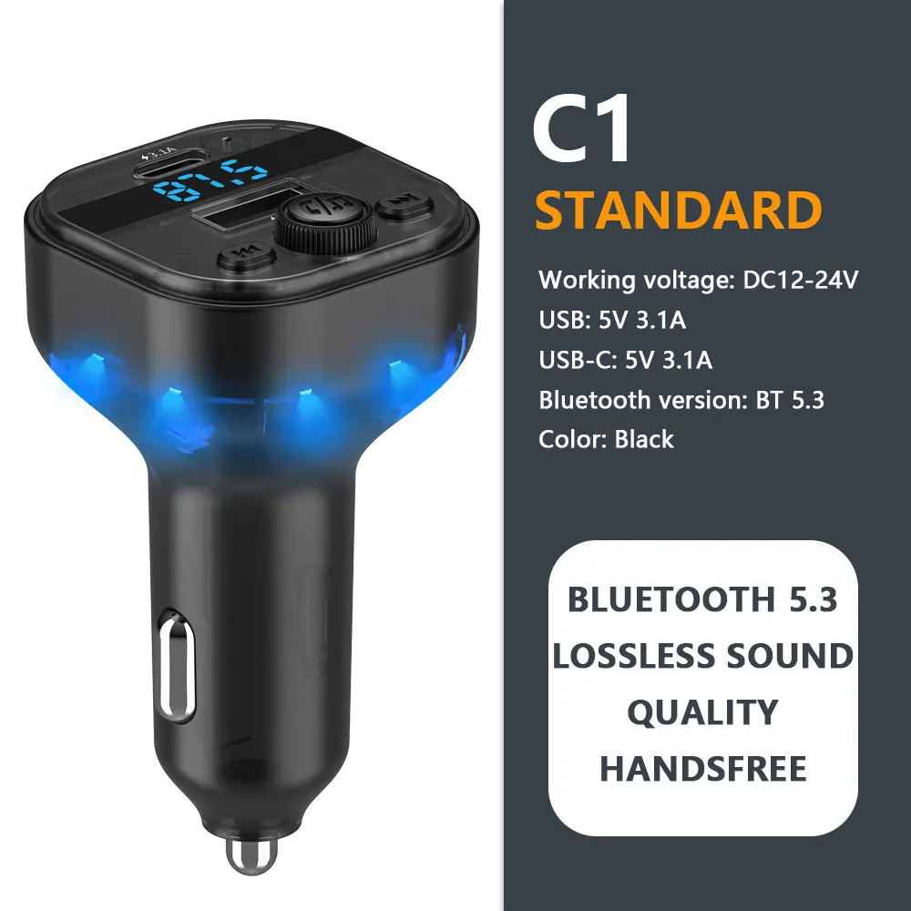 Auto FM Sender Bluetooth 5,3 Freisprecheinrichtung Wireless Car Kit USB C Auto Ladegerät Auto Radio FM Modulator MP3 Player Adapter