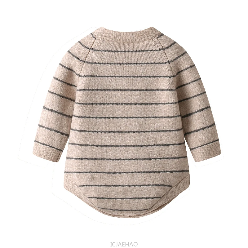 Children Autumn and Winter Clothes Korean Style Fall Baby Kids Striped Onesie Long Sleeve Angora Knit Romper Soft Warm Costume