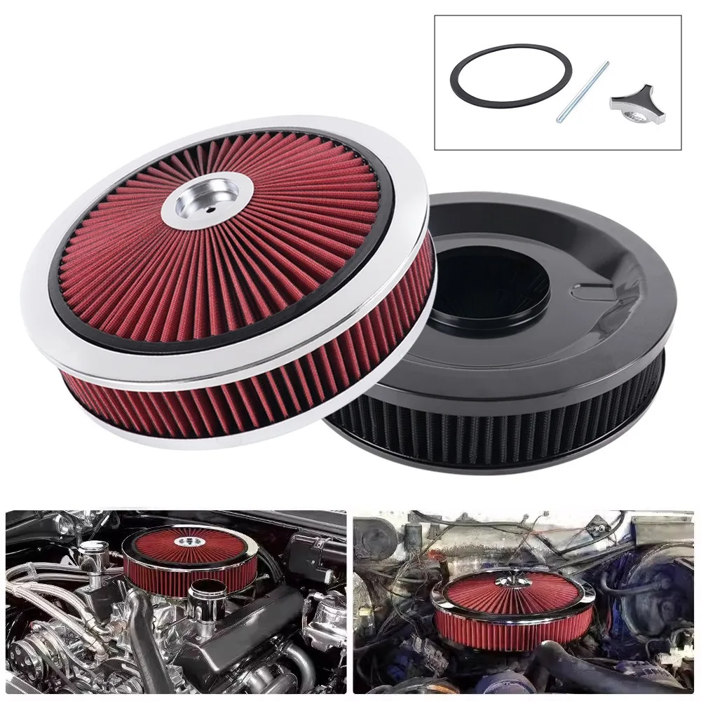 

Washable Reusable Round Air Filter Element Kit Washable Air Filter Cleaner with Flow-Thru Lid Caburetor for 5-1/8 Neck Flange