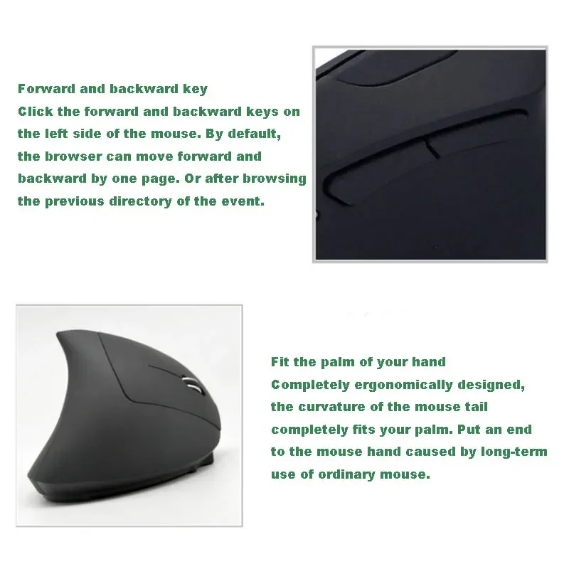 Vertical Mouse Ergonomic 2.4GHz Wireless Optical Mice 3 Adjustable DPI 800/1200/1600 6 Buttons for Laptop PC Computer Desktop