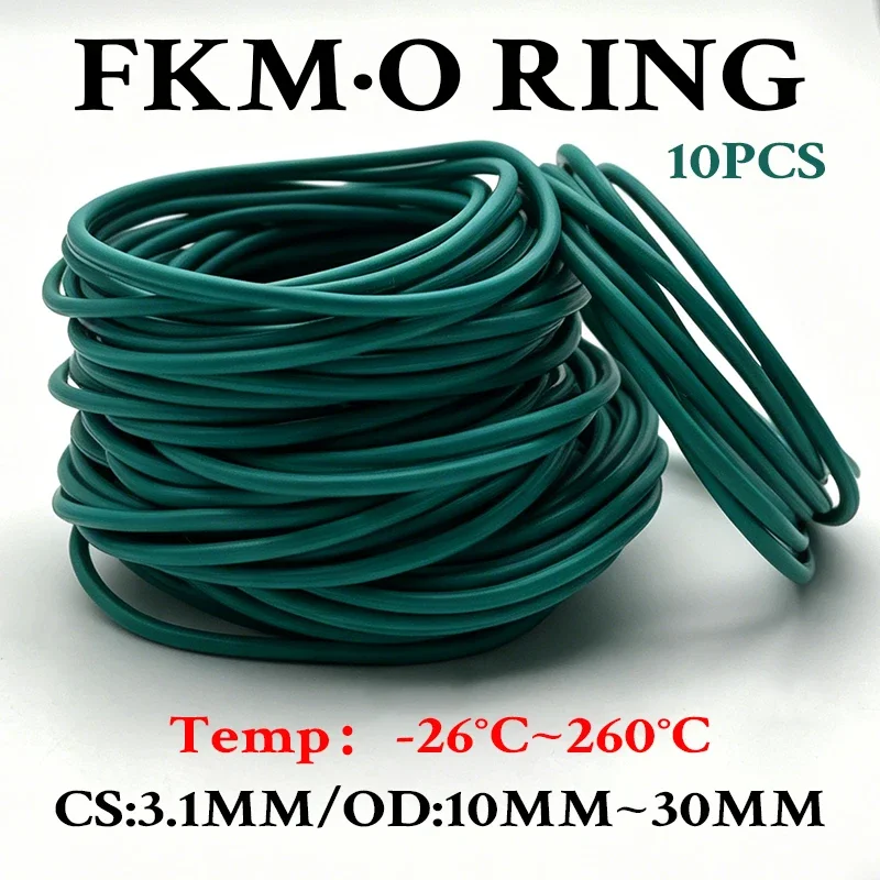 10 CS 3.1mm Outer Diameter 10-30mm Green Fluororubber FKM O-rings of Various Sizes, High Sealing, Equipment Sealing Safety