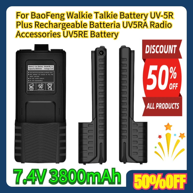 

For BaoFeng Walkie Talkie Battery UV-5R Plus 7.4V 3800mAh Rechargeable Batteria UV5RA Radio Accessories UV5RE Battery