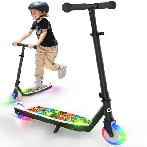 Kids' Electric Scooter with LED Light-Up Wheels | 5 MPH | 6-Mile Range | 3-Height Adjust | Ages 4-12 | 110LBS Capacity.