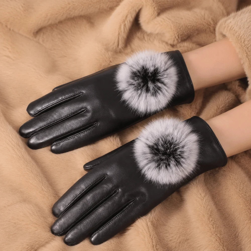 Thermal Women's Gloves PU Leather Touchscreen Winter Warm Gloves Thermal Lined Black Women's Driving Gloves Winter Activities
