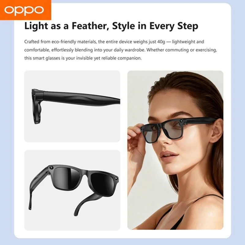 

OPPO Smart AI Glasses Bluetooth 6K HD Call Photochromic Multifunction Chat GPT Voice Assistant Music Player Translate Sports